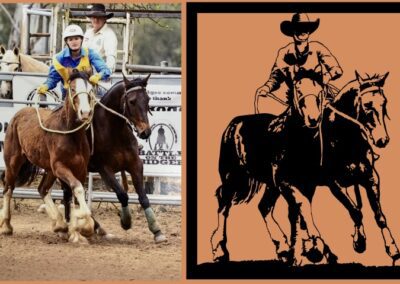 A man riding a horse alongside another horse, captured in two distinct images showcasing their bond and beauty.