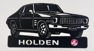 Black silhouette of a classic Holden car with "HOLDEN" text and logo underneath.