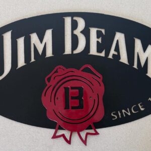 Oval "Jim Beam" logo with a wax seal design and "Since 1795" text on a textured surface.